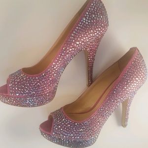 Crystallized bedazzled platform party heels